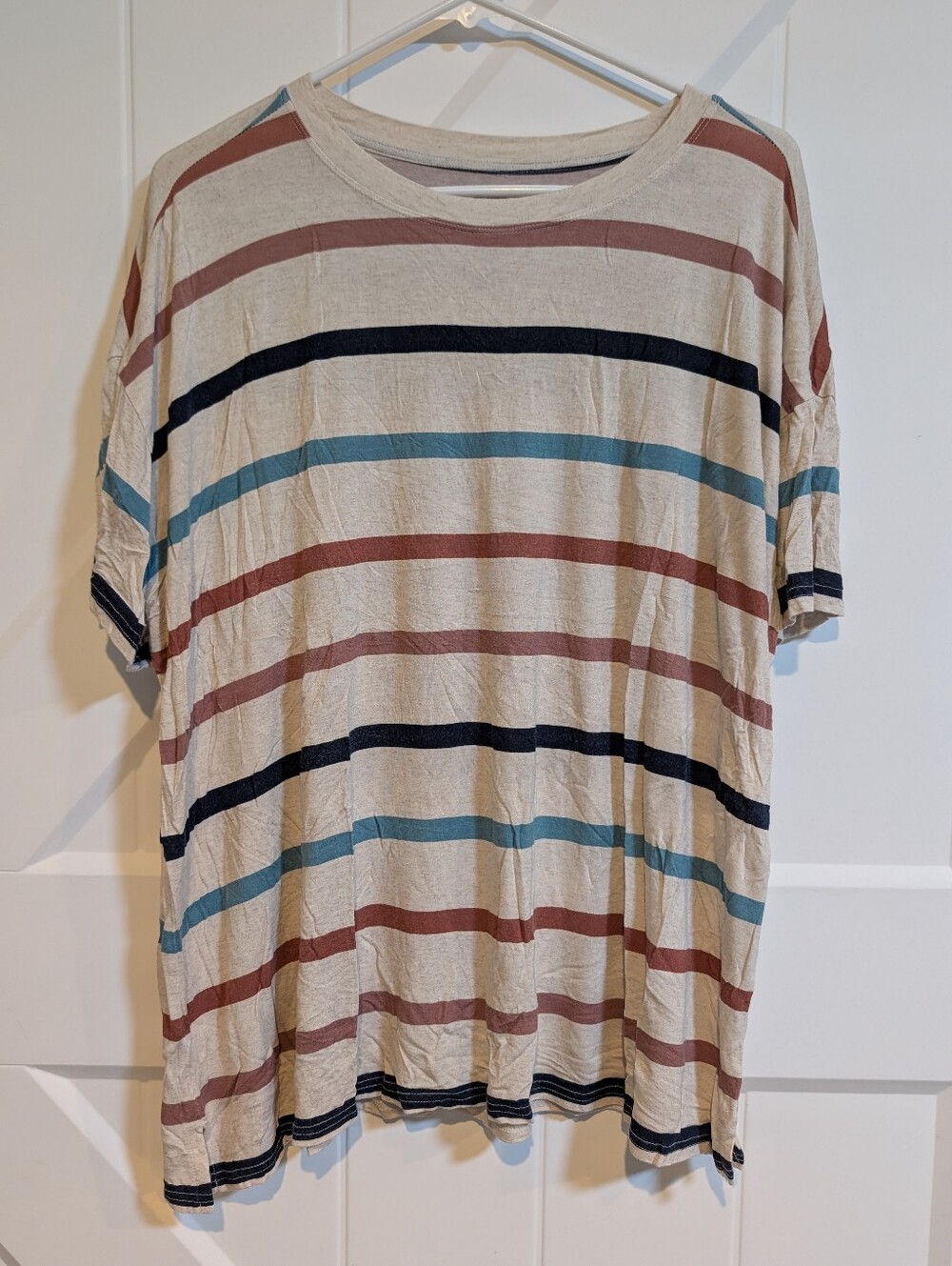 Women's Beige Striped Short-Sleeve Shirt